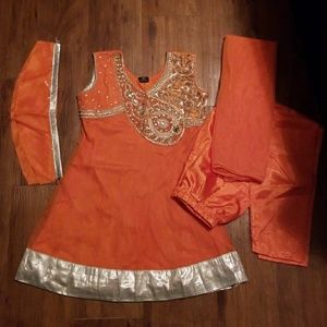 🔥Orange and Silver Indian Paki Salwar Churidar🔥